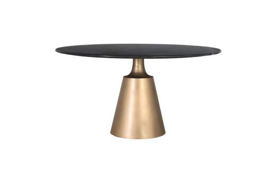 Mesa Comedor Actual Redonda Aluminio Oro Marmol Negro Adariel