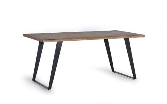 Mesa Comedor de 180  Tapa Acacia Tallada Pies Metal Serie Alvird
