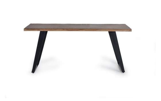 Mesa Comedor de 180  Tapa Acacia Tallada Pies Metal Serie Alvird