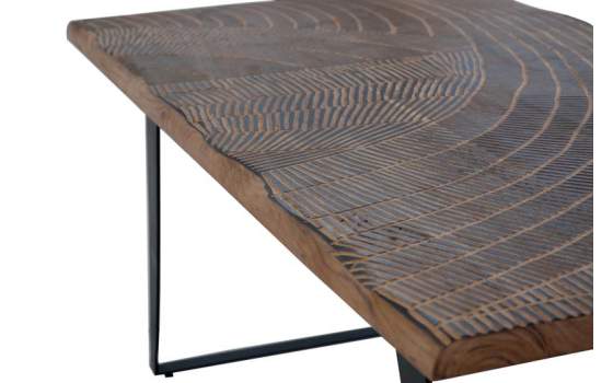 Mesa Comedor de 180  Tapa Acacia Tallada Pies Metal Serie Alvird