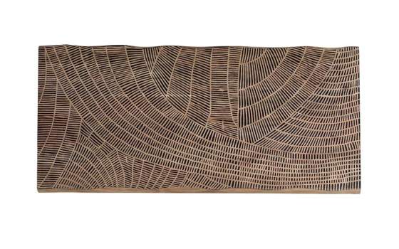 Mesa Comedor de 180  Tapa Acacia Tallada Pies Metal Serie Alvird