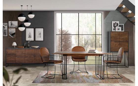 Mesa Comedor Industrial Acero Madera Palisandro Serie Ariost