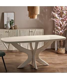 Mesa Comedor Moderna Madera Mango Blanca Serie Ishat