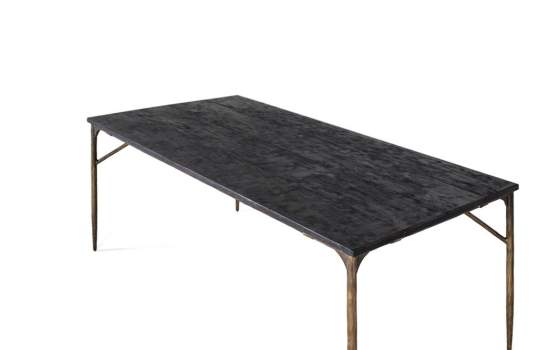 Mesa Comedor Moderna Madera y Acero Dorado Serie Arambel