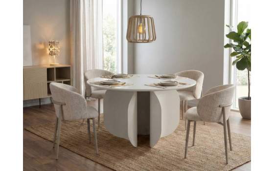 Mesa Comedor Moderna Redonda Madera y Metal Serie Aguade