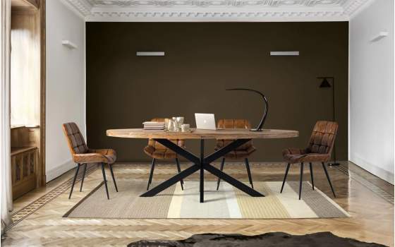 Mesa Comedor Oval Industrial Madera Hierro 220 cm Alquezar