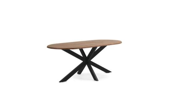 Mesa Comedor Ovalada Acero y Acacia Serie Autrey