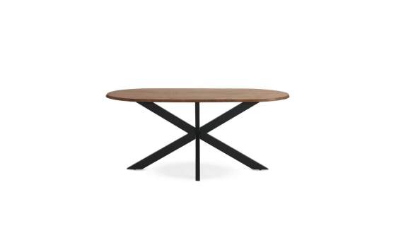 Mesa Comedor Ovalada Acero y Acacia Serie Autrey