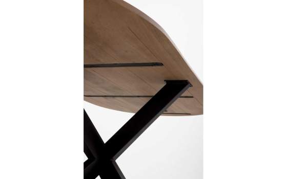 Mesa Comedor Ovalada Acero y Acacia Serie Autrey