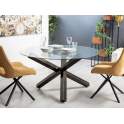Mesa Comedor Redonda Acero Cristal Industrial Serie Ariadas