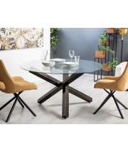 Mesa Comedor Redonda Acero Cristal Industrial Serie Ariadas