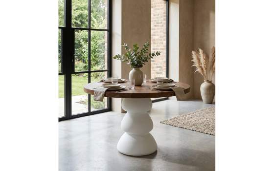 Mesa Comedor Redonda Bicolor Blanco Madera - Serie Aferoe
