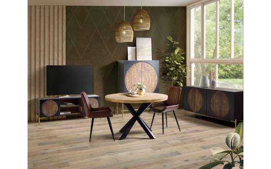 Mesa Comedor Redonda Industrial Madera y Acero Aizola