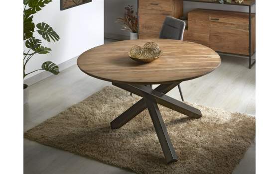 Mesa Comedor Redonda Madera Forja Serie Carsten