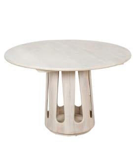 Mesa Comedor Redonda Madera Mango Color Blanco Agaz