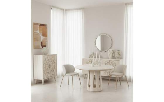 Mesa Comedor Redonda Madera Mango Color Blanco Agaz