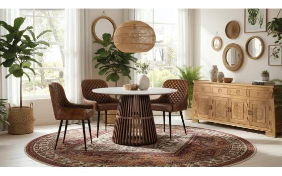 Mesa Comedor Redonda Marmol Madera Serie Altenau