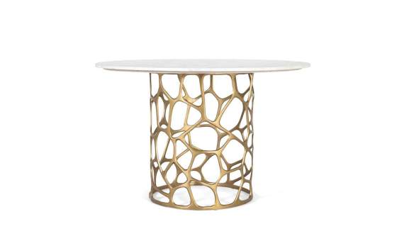 Mesa Comedor Redonda Moderna Aluminio Dorado Marmol Aroyal