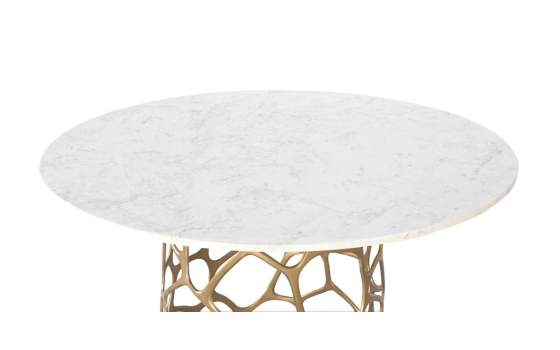 Mesa Comedor Redonda Moderna Aluminio Dorado Marmol Aroyal