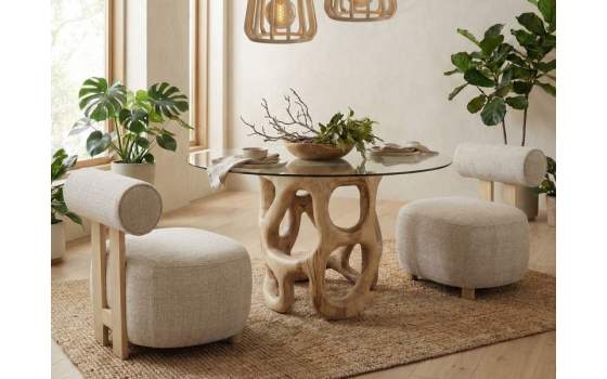 Mesa Comedor Redonda Tronco de Suar y Cristal  Agrelo