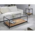 Mesa Cuadrada Auxiliar Forja Cristal y Tejido de Rattan Oksaka