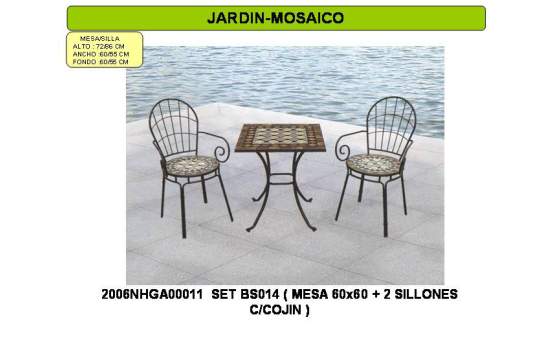 Mesa Cuadrada y 2 Sillones Forja Mosaico Serie Reigen