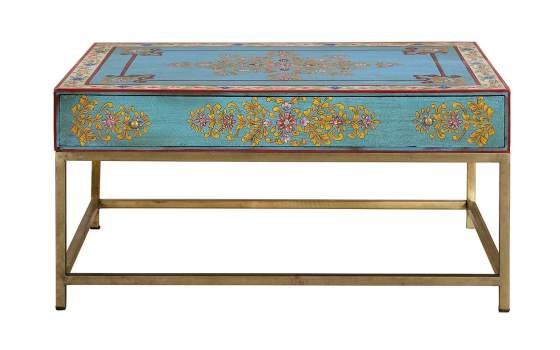 Mesa de Centro 1 Cajon Pintada a Mano Motivos Forales Boho