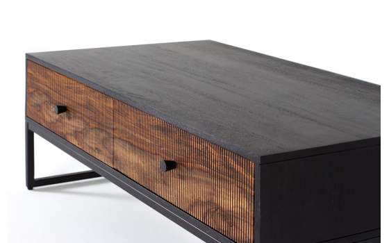 Mesa de Centro 2 Cajones Acanalados Estilo Industrial Ariost