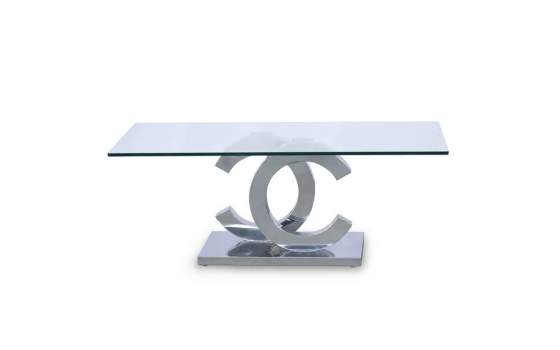 Mesa de Centro Acero Plateado Cristal Templado Serie Adisab
