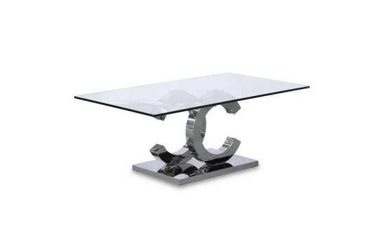 Mesa de Centro Acero Plateado Cristal Templado Serie Adisab
