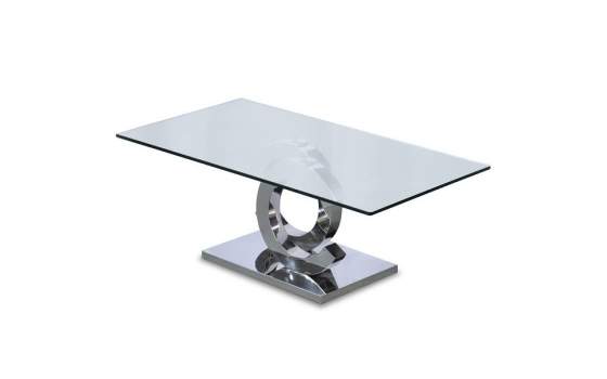 Mesa de Centro Acero Plateado Cristal Templado Serie Adisab
