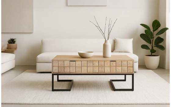 Mesa de Centro con Cajones Madera y Metal Serie Anuarte