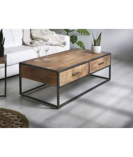 Mesa de Centro Estilo Industrial Forja Madera 2 Cajones Artama