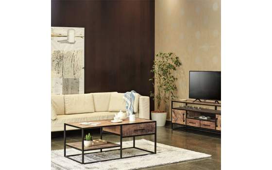 Mesa de Centro Estilo Industrial Madera Acacia y Acero Delhi