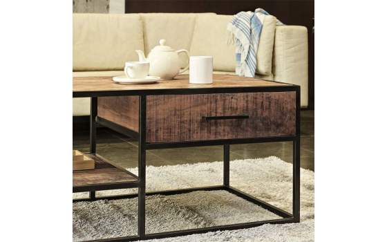 Mesa de Centro Estilo Industrial Madera Acacia y Acero Delhi