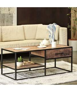 Mesa de Centro Estilo Industrial Madera Acacia y Acero Delhi