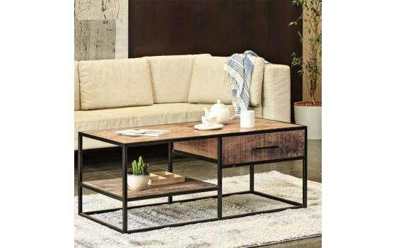 Mesa de Centro Estilo Industrial Madera Acacia y Acero Delhi