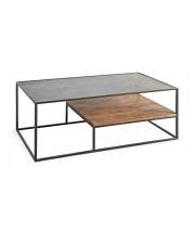 Mesa de Centro Industrial Madera Piedra y Acero Serie Estone