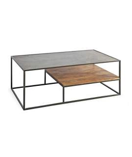 Mesa de Centro Industrial Madera Piedra y Acero Serie Estone