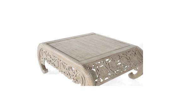 Mesa de Centro Madera Tallada Blanco Decape Serie Aditas