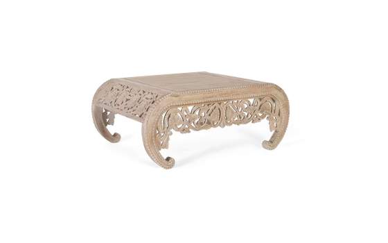 Mesa de Centro Madera Tallada Blanco Decape Serie Aditas