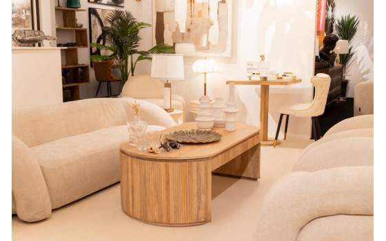 Mesa de Centro Oval Madera Mango Natural Serie Myra