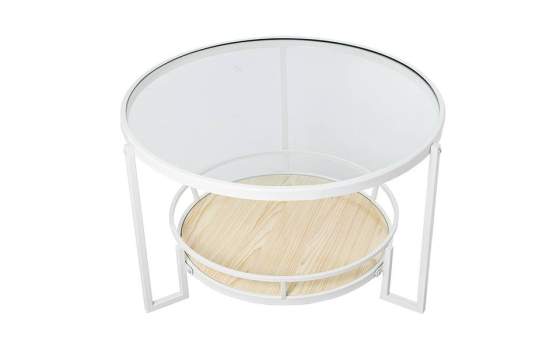 Mesa de Centro Redonda Forja Blanca Cristal y Madera Abtubin