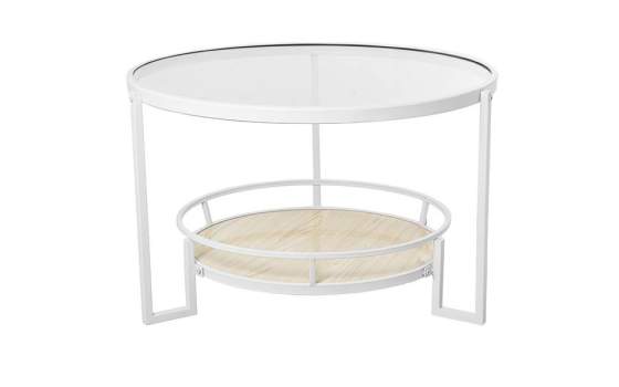 Mesa de Centro Redonda Forja Blanca Cristal y Madera Abtubin