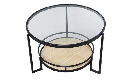 Mesa de Centro Redonda Forja Negra Cristal y Madera Abtubin