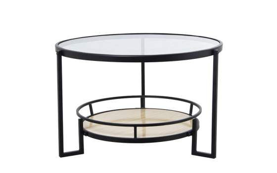 Mesa de Centro Redonda Forja Negra Cristal y Madera Abtubin