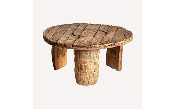 Mesa de Centro Redonda Rustica Reciclada Serie Abadai