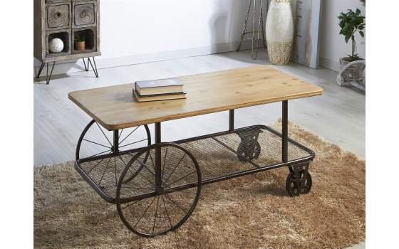 Mesa de Centro Ruedas Rustica Industrial Serie Aberdeen