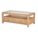 Mesa de Centro Rustica de 120 Marron Tapa Cristal Serie Apelby