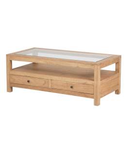 Mesa de Centro Rustica de 120 Marron Tapa Cristal Serie Apelby